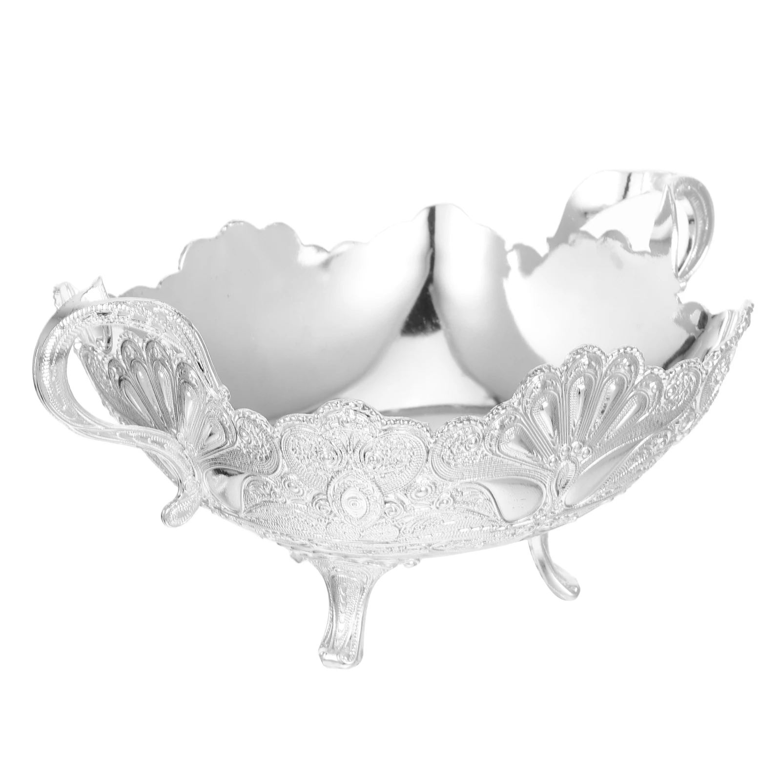 

Silver Footed Fruit Bowl Metal Fruit Plate for Kitchen Counters Party Serving Snack Stand Temple Offering Centerpiece