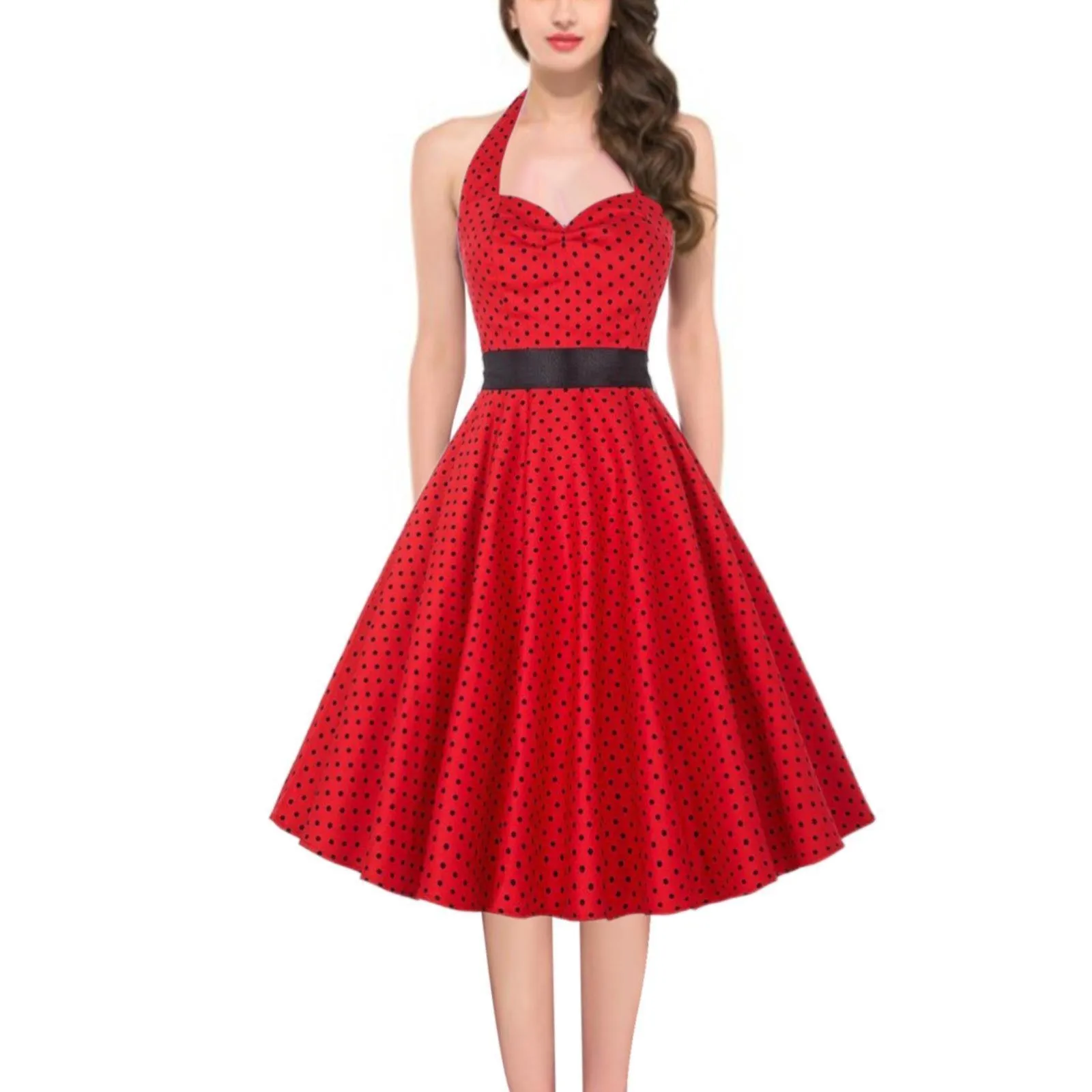 

1950s Vintage Cocktail Dress 2024 Women's Summer Polka Dot Printed Dress Fashion Sleeveless High Waisted A Line Party Dresses