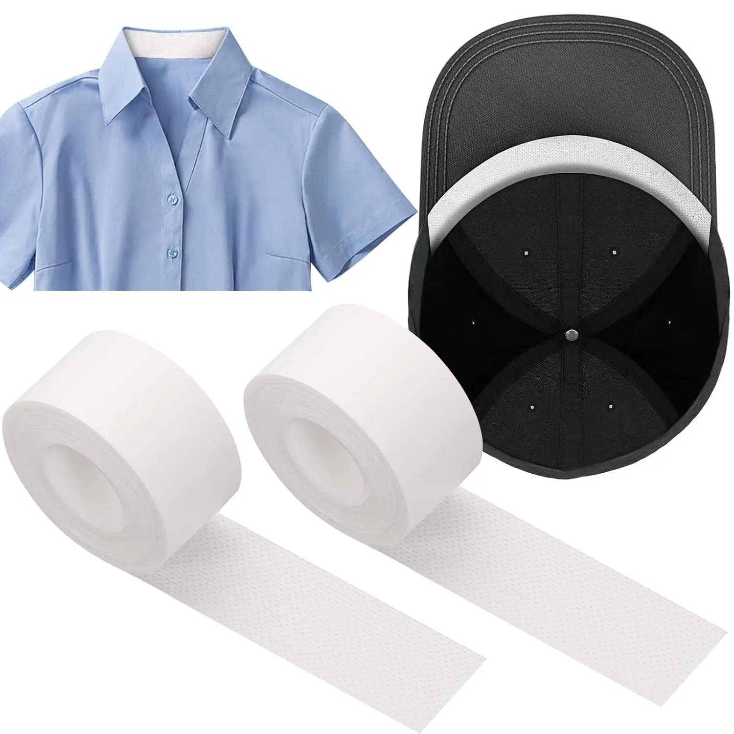 

Self-Adhesive Collar Protector Sweat Pads, 2 Rolls, Disposable Neck Tapes for Shirts & Hats