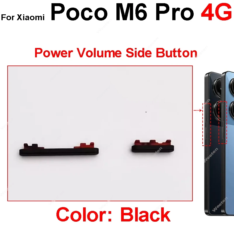 Power Volume Buttons For Xiaomi Poco M6 F6 Pro 4G 5G On Off Power Volume Audio Small Side Keys Replacement Repair Parts