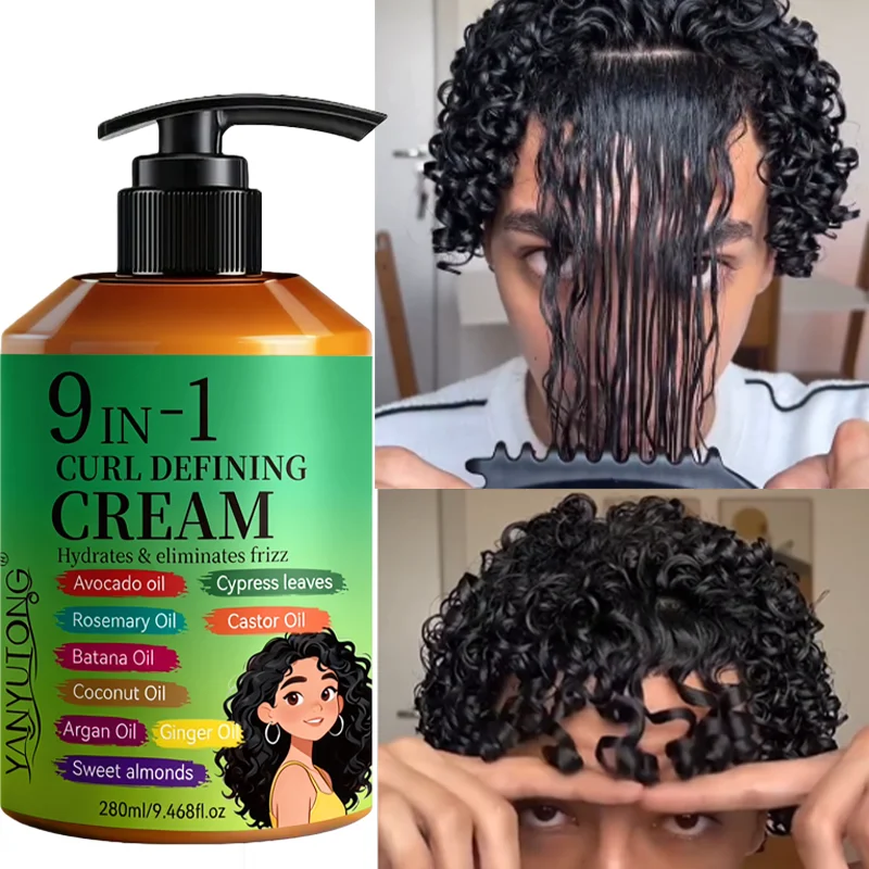 280ml Curly Hair Styling Cream, Moisturizing and Smoothing Formula, Enhances the Elasticity and Shine of Curly Hair, Easy to Set 3