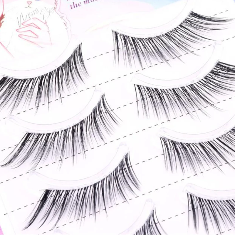 1 Juego de pestañas postizas de Anime, 5 pares de pestañas largas, maquillaje de día Natural, pestañas Manga, correa transparente, agrandar tus ojos