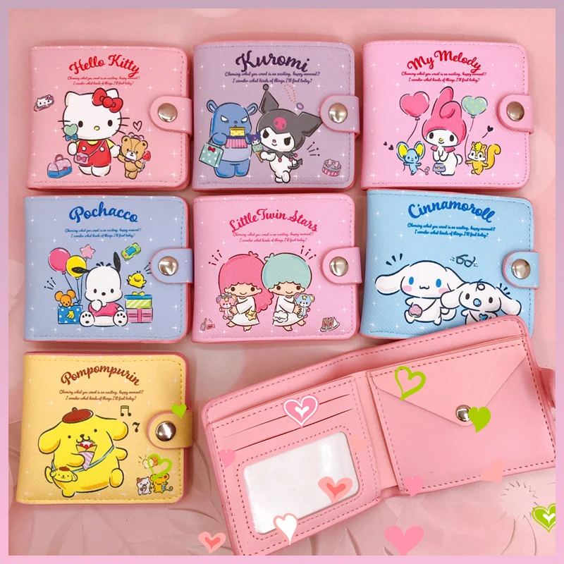 Cartoon Sanrio Hello Kitty Purse Kawaii Kuromi Cinnamoroll Pu Card Coin Wallet Storage Bag Travel Portable Girls Birthday Gifts