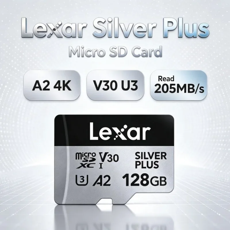lexar-silver-plus-micro-sdカード-sdxc-a2-v30-u3-c10-4k対応、読み込み速度205mb-s、tfメモリカード、64gb～1tb、タブレット用。
