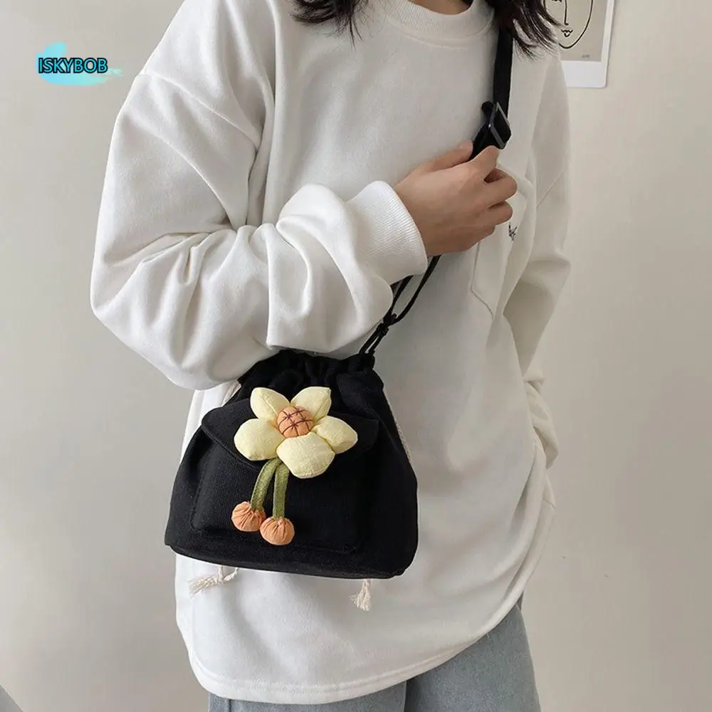 

Cosmetic Bag Flower Crossbody Bags Canvas Large Capacity Shoulder Bag Drawstring Work Tote Bag Women
