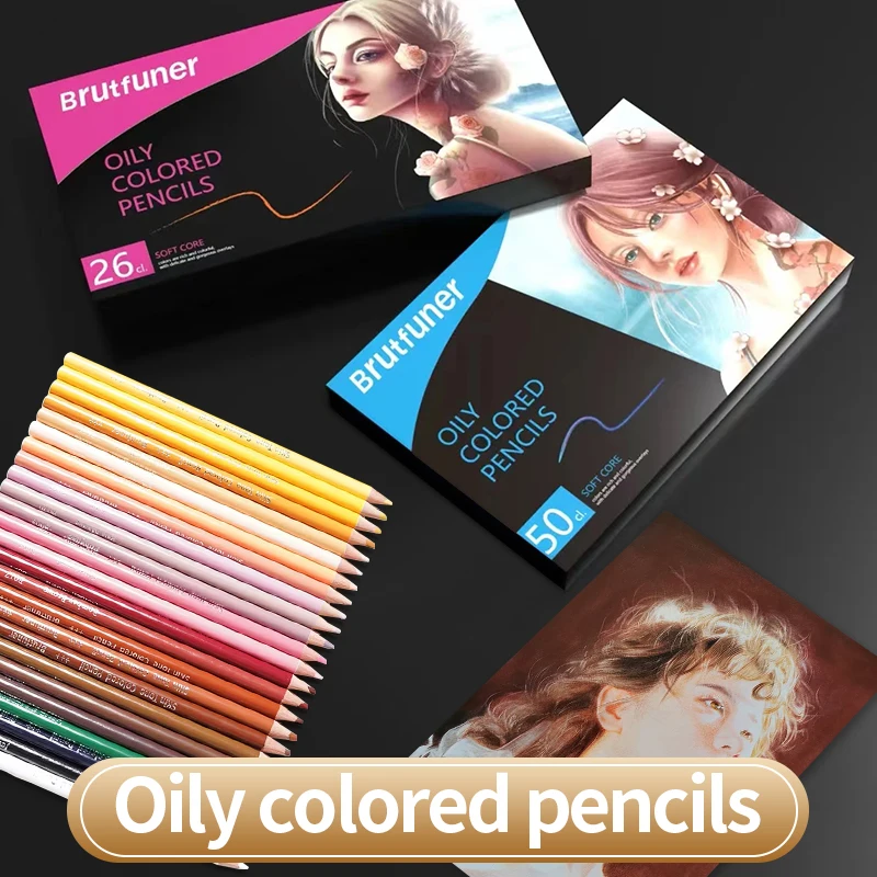 Brutfuner 26/50/72Colors Set Sketch Color Wood Charcoal Pencil Professional Portrait Sketching Drawing Oily Pencil Art Supplies