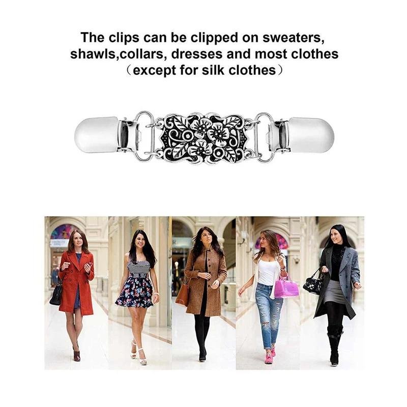 4 PCS Retro Sweater Shirt Clips Cardigan Collar Clips Dresses Shawl Clip For Women Girls, Style 1