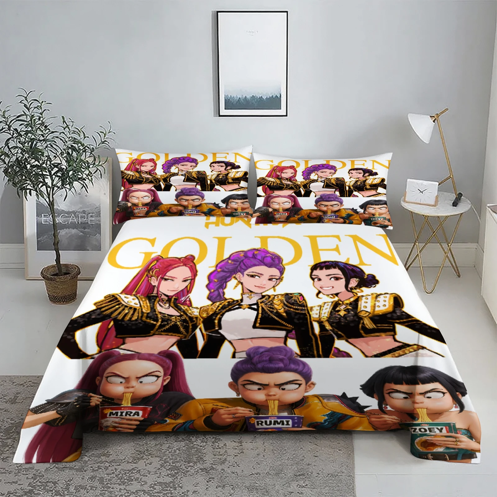 

Golden Demon Hunters K-pop Bed Sheet Set 3D Printed Bed Flat Sheet With Pillowcase Bed Linen King Queen Size