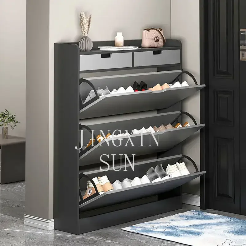 Ultra-thin flip bucket shoe cabinet, space-saving home doorway, large capacity, multi-layer shoe rack, multi-functional storage