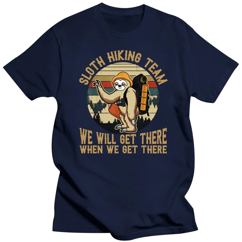 Sloth Hiking Team We Will Get There Funny Vintage T Shirt Interesting Pictures Authentic Round Neck Vintage Customized Tee Shirt