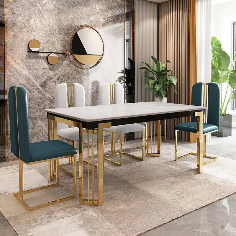 Metal Nordic Luxury Dining Table Kitchen Chairs Natural Design Center Dining Table Restaurant Marble Eettafel Home Furniture