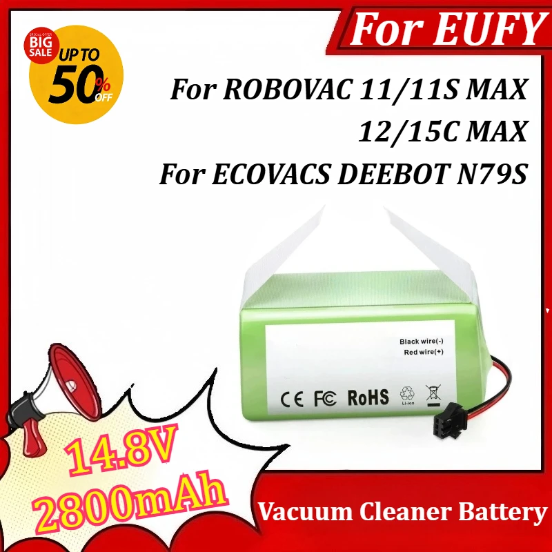 Vacuum Cleaner Replacement Battery 14.8V 2800mAh for EUFY for ROBOVAC 11/11S MAX/12/15C MAX for ECOVACS DEEBOT N79S Battery