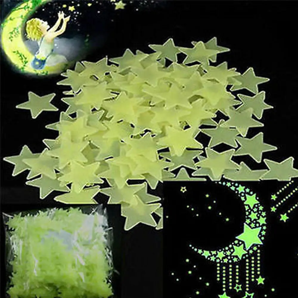 100Pcs Cartoon Fluorescent Stickers Moon Star Glow in the Dark Luminous Paste Ceiling Decoration Children Baby Toys