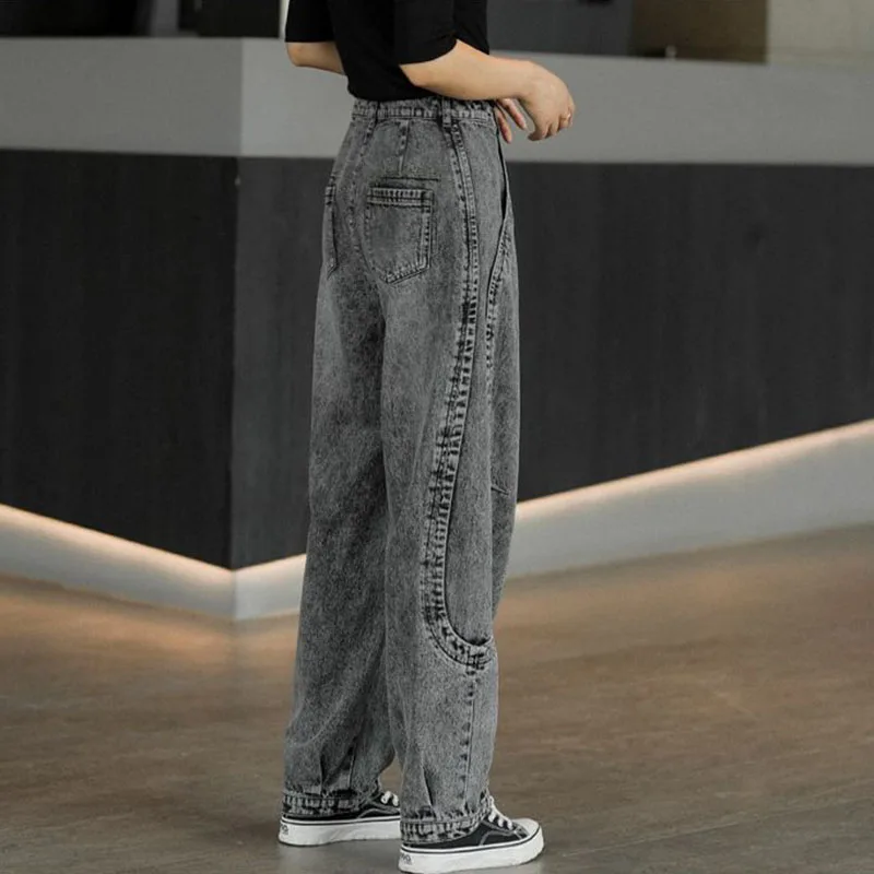 Women's High-Waisted Jeans, Loose Casual Trousers, Straight-Leg Pants, Female Cowboy, Harlan Daddy Pants, Smoky Grey, Spring, Au