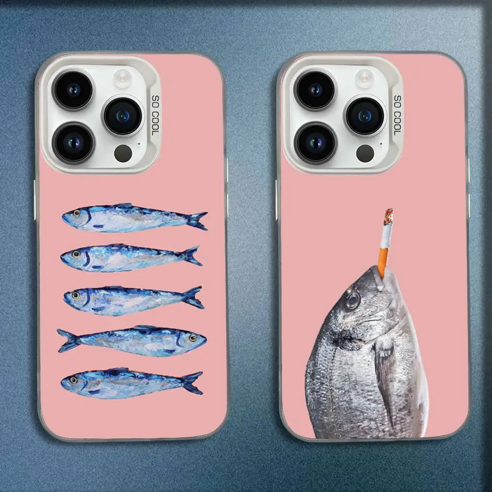 

Cool Fish Sardines Phone Case For iPhone 16,15,14,13,12,11,Mini,Pro,E,MAX White Candy Matte Shockproof Cover