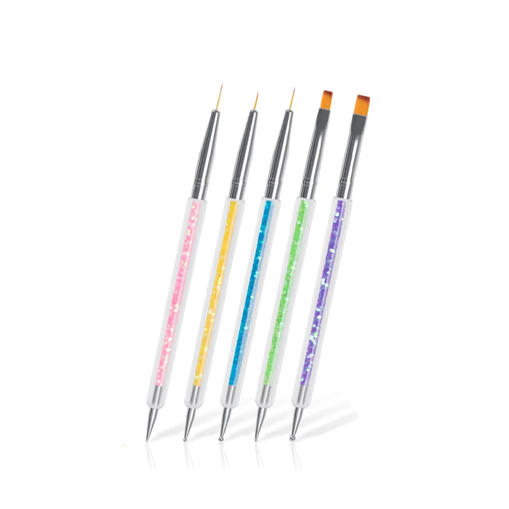 5Pcs/Sets Nail Art Pen 2 in 1 Double Ends Dotting Drawing Painting UV Gel Liner Polish Brush Set Nail Art Dotting Tools
