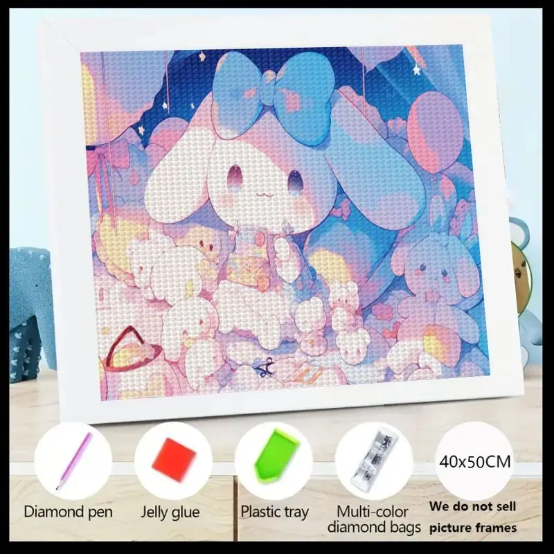 

1 шт. DIY 5D полный дрель комплект алмазной живописи, милый Cinnamoroll и друзья Kawaii мультфильм мечтательный пастельный облако небо тема круглый драгоценный камень Rh