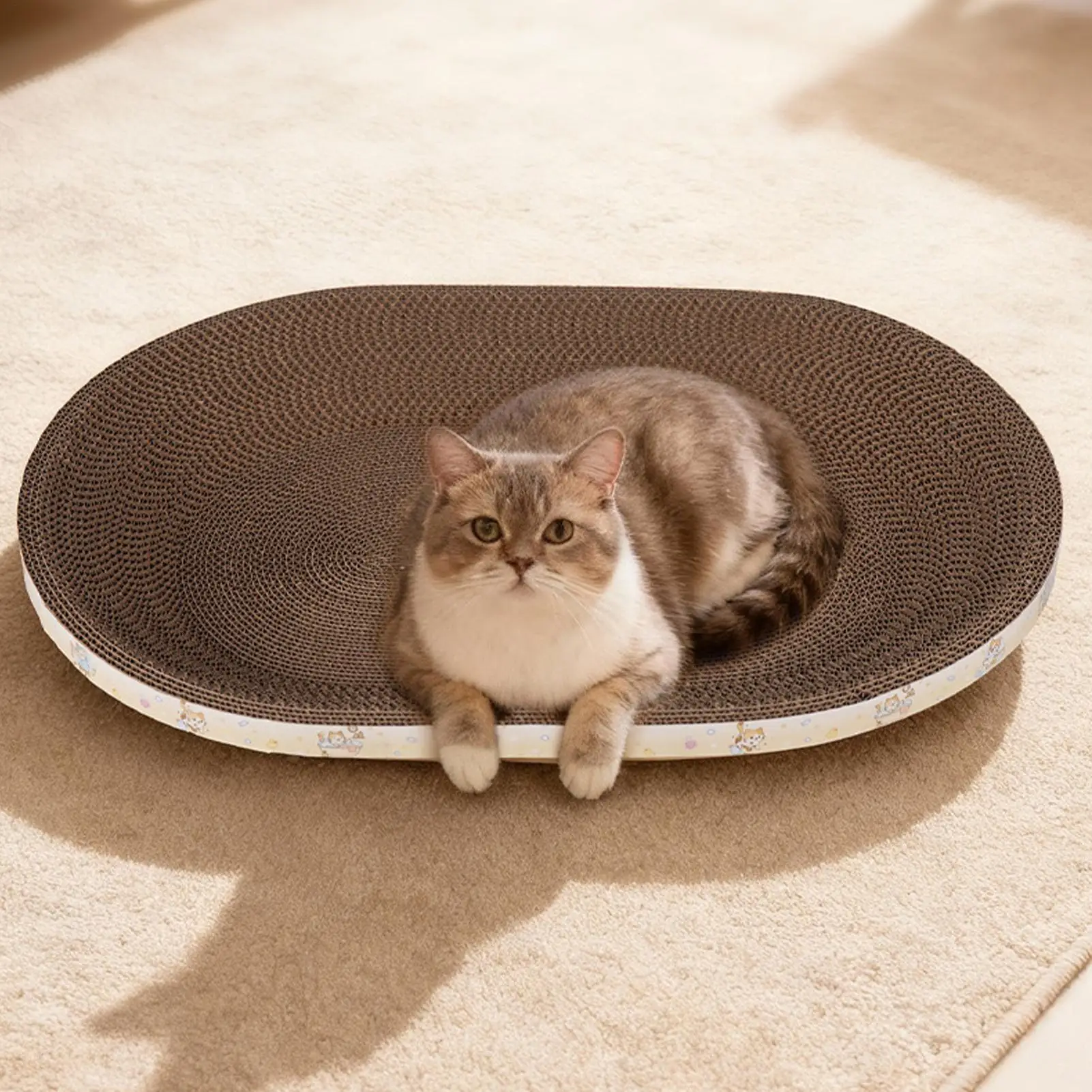 Arranhador de Gato de Papelão Divertido e Respirável, Cama Oval para Gatos, Sofá para Gatos para Gatinhos Dormirem e Afiar as Garras, para Uso Interno na Sala de Estar