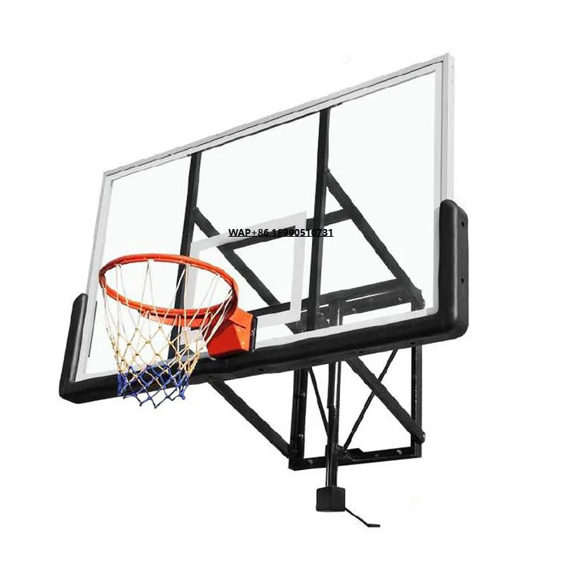 

Hot sale black color 3 grade height adjustable wall amounted basketball hoop with backboards and rings outdoors