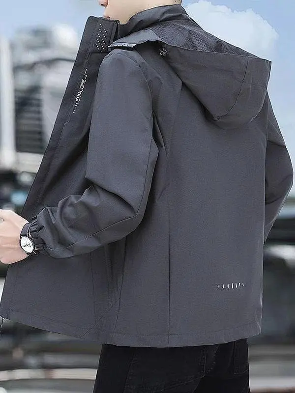 

Men's Outdoor Windproof Waterproof Spring Autumn Jaet Sport Coat Upper Apparel Stand Fit Nine Points Sve Polyester Li...