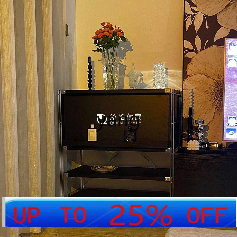 

Ltt modern simple home against the wall light luxury stainless steel storage cabinet bedroom small apartment bedside table