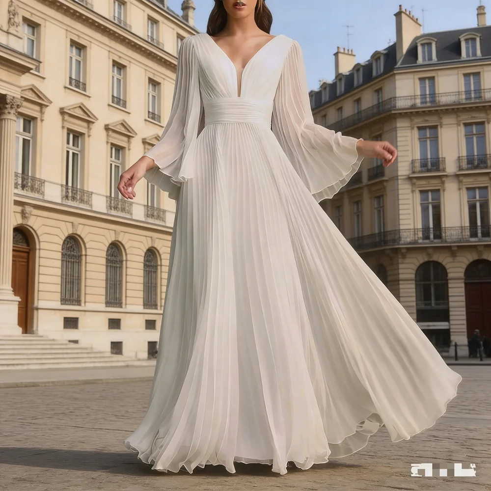 

Customized Elegant Long Simple Wedding Dresses V-Neck Floor-Length Brides Dress Women Vestidos De Novias Evening Gowns 2026