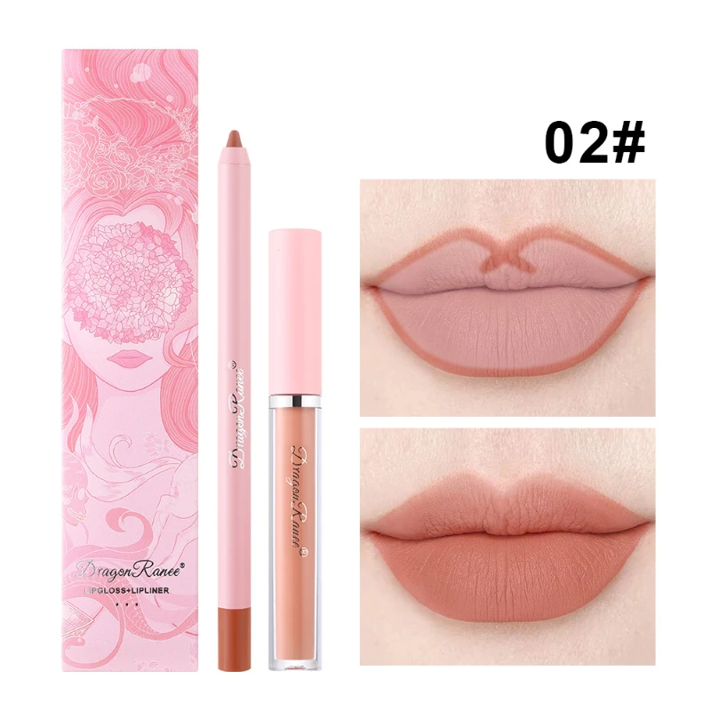 Wasserdichter Nebel matt häkeln Lippenstift Stift Schaumstoff Stift nicht verblassen Lip Liner Lip gloss 2-in-1 Satz Make-up Zubehör