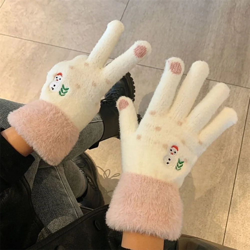 Soft Wool Snowman Gloves Cozy Cotton Blend Padded Knit Mittens Comfortable Touchscreen Gloves For Daily Use New 2025