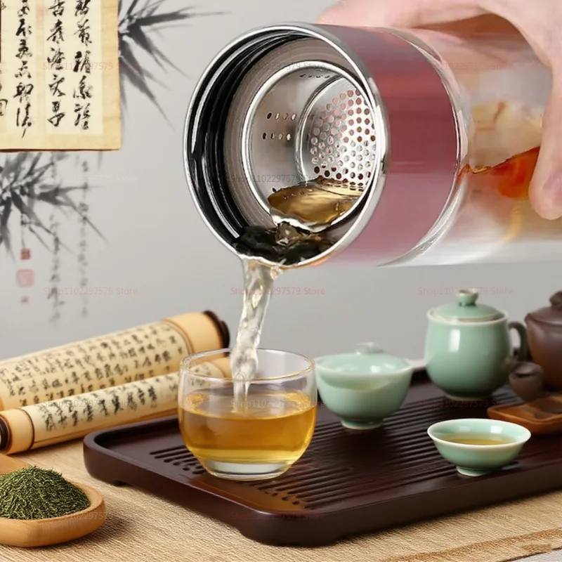 زجاجة شاي زجاجية مزدوجة الجدار 420 مللي بهلوان معزول مع مصفاة شاي زجاجة ماء ساخن مانعة للتسرب للتخييم والسفر والمكتب #5