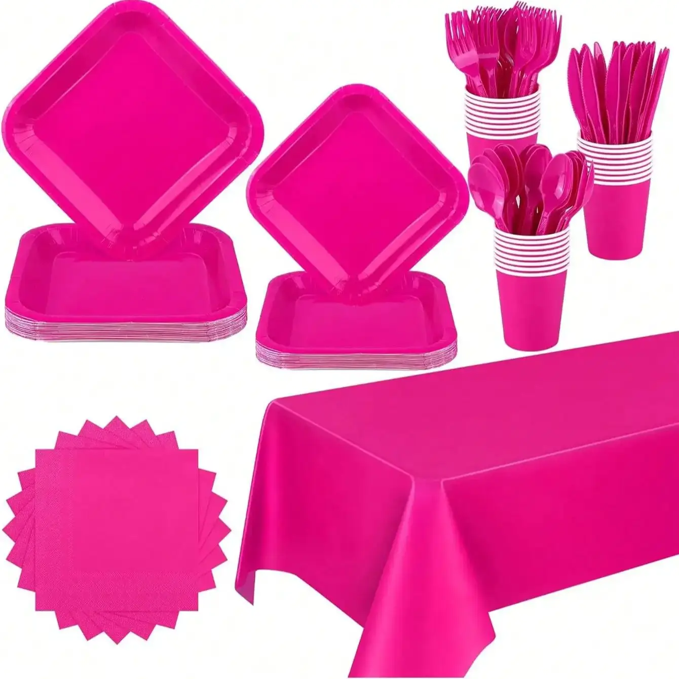 

Rose Red Party Supplies Set Include Paper Plastic Spoons Forks Knives 9/7 Inch Fall Colors Disposable Dinner Dessert Plates ﻿