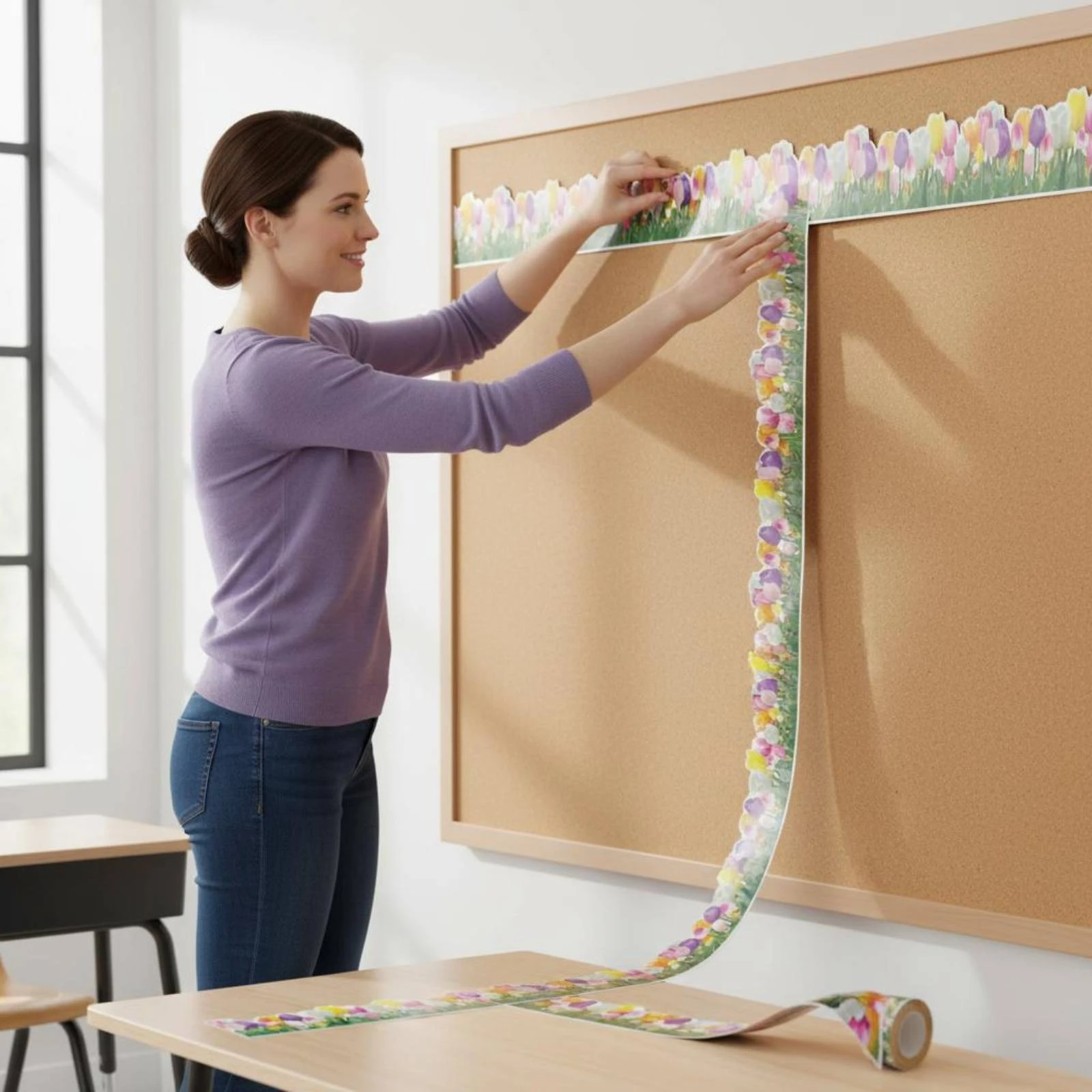 

Flower Border Trim Roll Format Flower Border Paper School Decoration Easy to Cut Bright Colors for Teachers, Classroom, Party