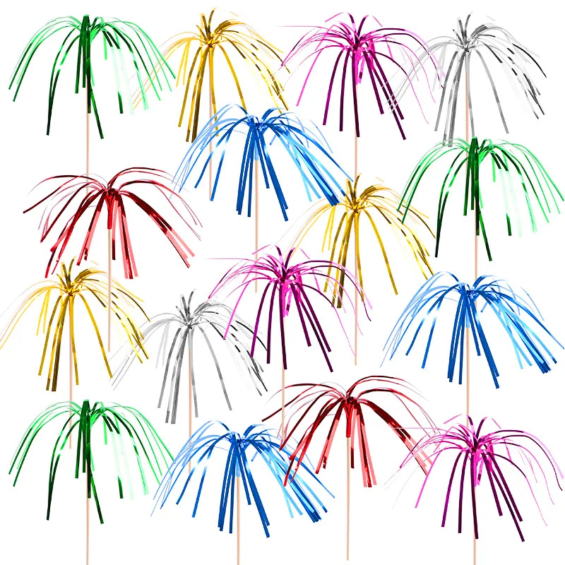 50 Stücke Mehrfarbige Feuerwerk Cocktail Picks Dessert Lebensmittel Obst Zahnstocher Hochzeit Geburtstag Party Kuchen Topper Dekoration Weihnachten