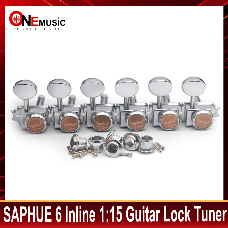 SAPHUE 6 Inline Guitar Lock String Tuners 1:15 Vintage Guitar Locking Tuning Pegs Machine Heads for Electric or Acoustic Guitar