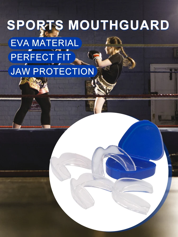 4 قطع من واقي الفم مع حقيبة تخزين واقي الفم المضاد للطحن EVA واقي الفم الرياضي إيقاف صريف الأسنان لالتقليب الأسنان في الليل #4
