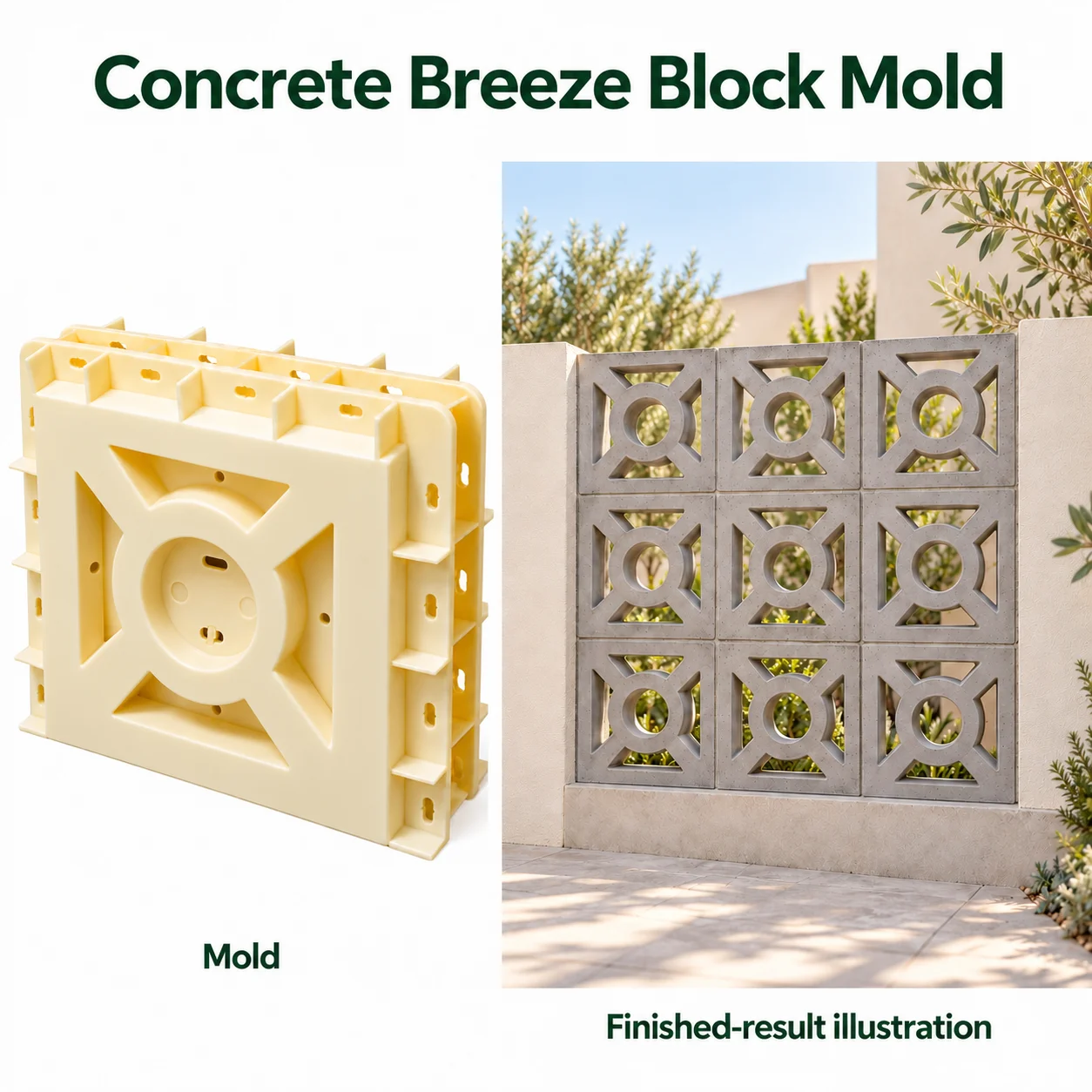 Concrete Molds Breeze Block 30x30x10cm, Easy Demold Reusable Plastic Screen Form for Garden Patio Courtyard Divider Wall Decor