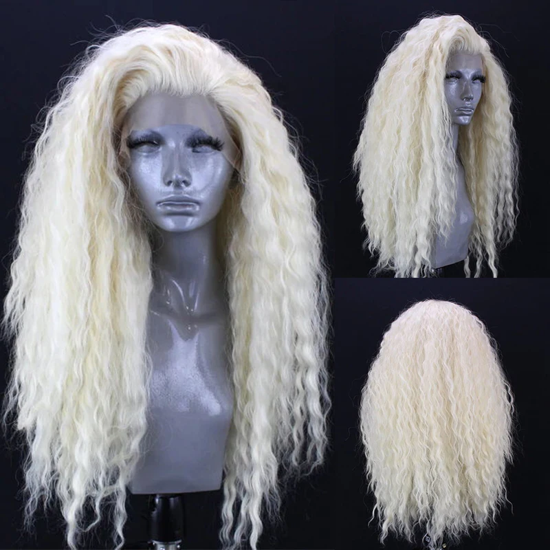 Synthetic Curly Lace Front Wig Honey Blonde 10% Human Hair Loose Curly Wig 180 Thick Density Curly Lace Wig Heat Resistant Fiber