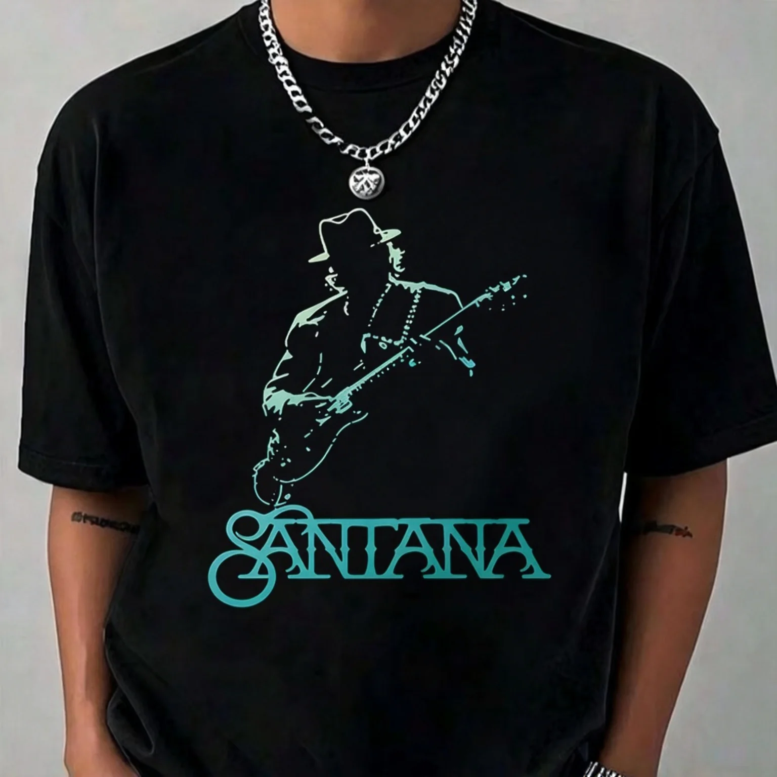 2026 New Guitarist Family Matching Oversized Unisex TShirt Guitar Player Silhouette Chest Graphic Tee Streetwear Cotton Top
