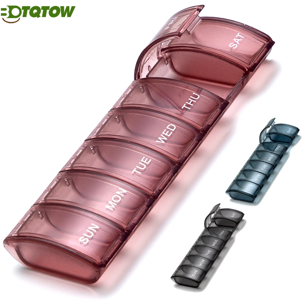Weekly Pill Organizer Arthritis Friendly,BPA Free Travel 7 Day Pill Box Case with Open Design&Large Compartment to Hold Vitamins