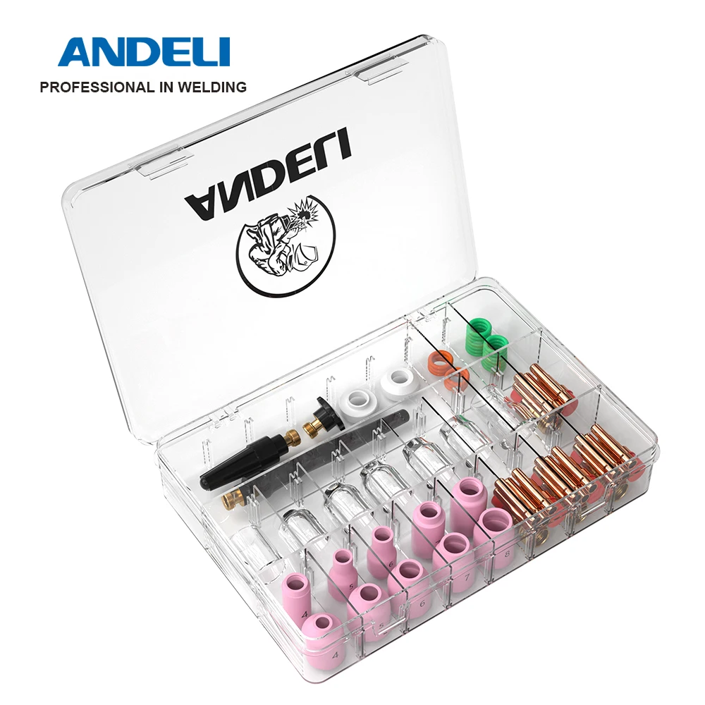 

ANDELI 68PCS Welding Accessories Stubby Gas Lens For TIG Welding torch WP-17/18/26 Pyrex Glass Cup Kit