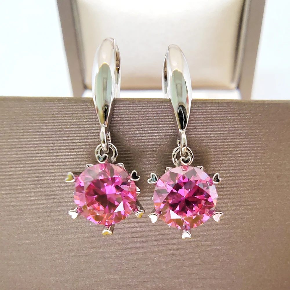 Luomansi S925 Silver Earrings 1CT 6.5MM Pink Yellow Blue Green Moissanite Pass Diamond Test Fine Jewelry Wedding Party Gift