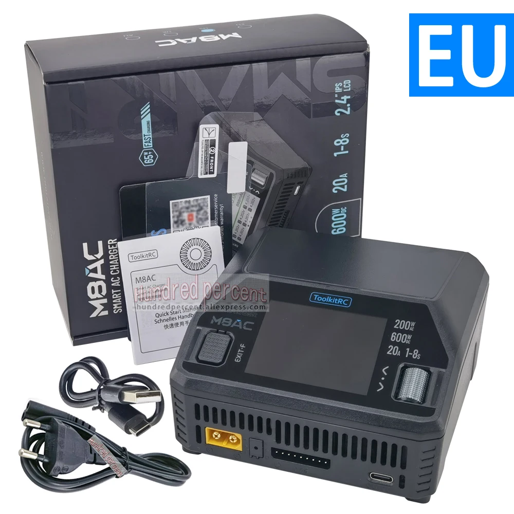 ToolkitRC M8AC Smart Lipo Battery Charger Discharger AC 200W DC 600W 20A for 1-8S LiHV Lipo Battery PD 65W FPV Model Parts Car