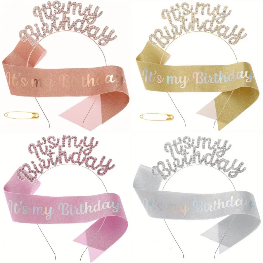 Faixa de Aniversário com Tiara de Strass, Conjunto de Presentes de Aniversário, Faixa de Aniversário para Mulheres e Meninas, Suprimentos para Festa de Aniversário, Coroa e Tiara de Cabelo