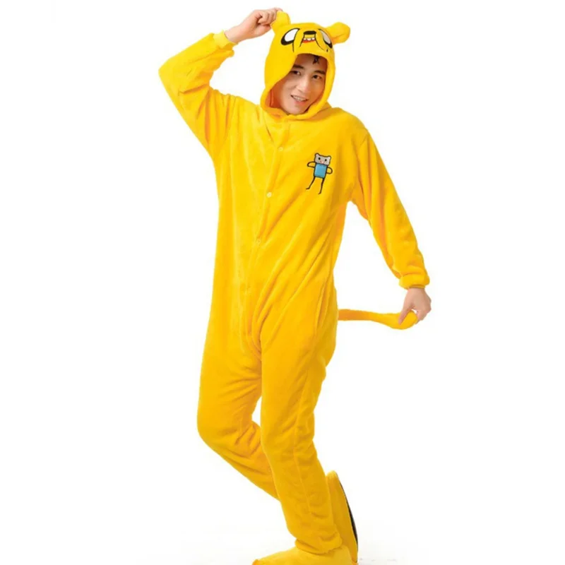 Pijamas de animales de dibujos animados de una pieza, color amarillo cálido, Unisex, de poliéster, cómodos, amigables con la piel, monos de Cosplay con cola
