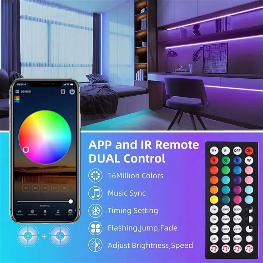 5050 listwy RGB Led światła kontrola aplikacji Bluetooth z 44 klawiszem zdalnego synchronizacji muzyki Luces taśma wstęga Led do dekoracji domu