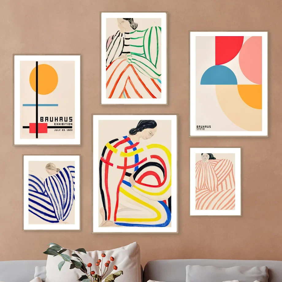 Colorful Bauhaus Abstract Line Geometry Curve Girl Modern Gallery Wall Art Prints Poster Canvas Pictures For Living Room Decor