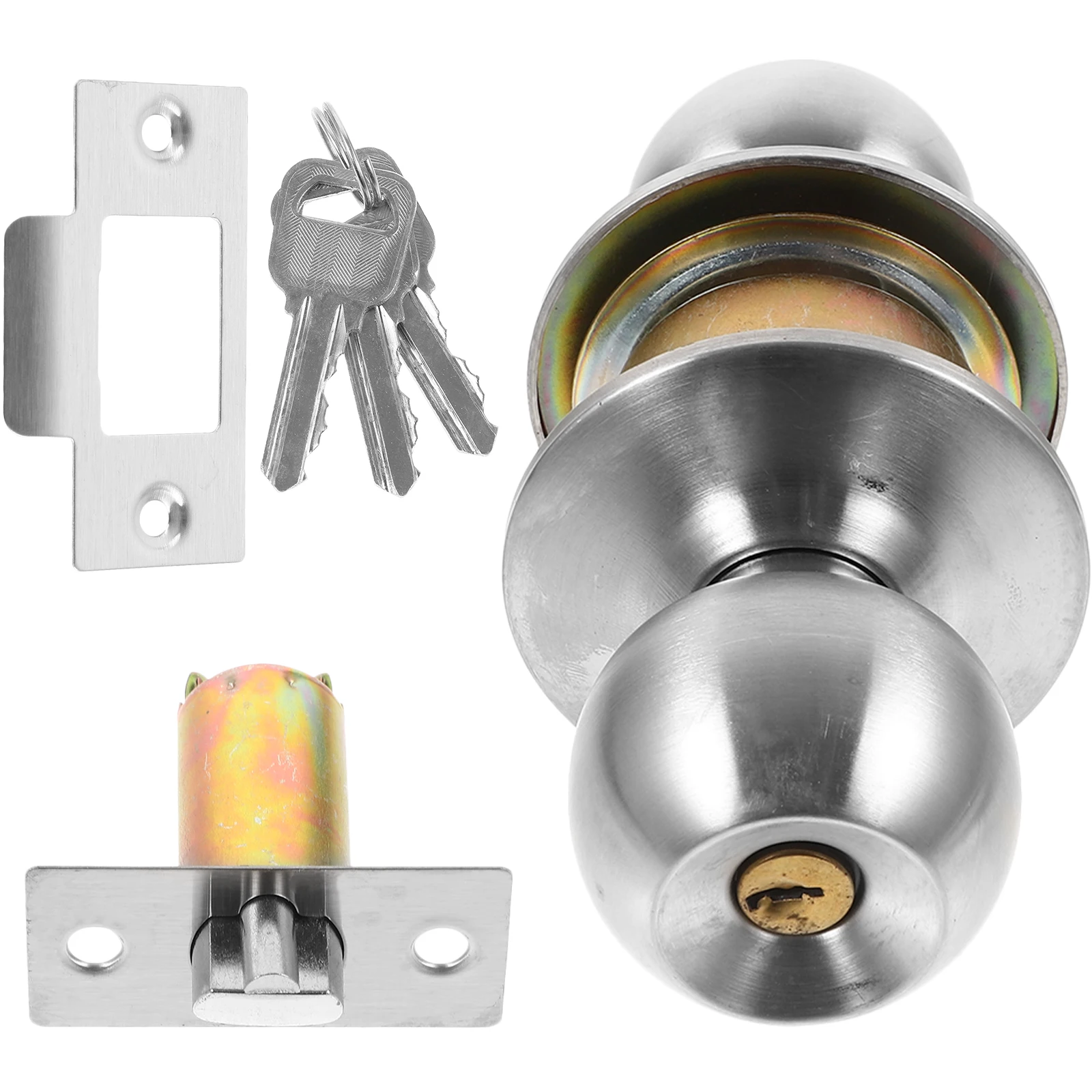 

1 set 1 Set Stainless Steel Spherical Metal Door Lock For Bedroom Room Door Knob Key Durable Home Ball Lock Mechanism