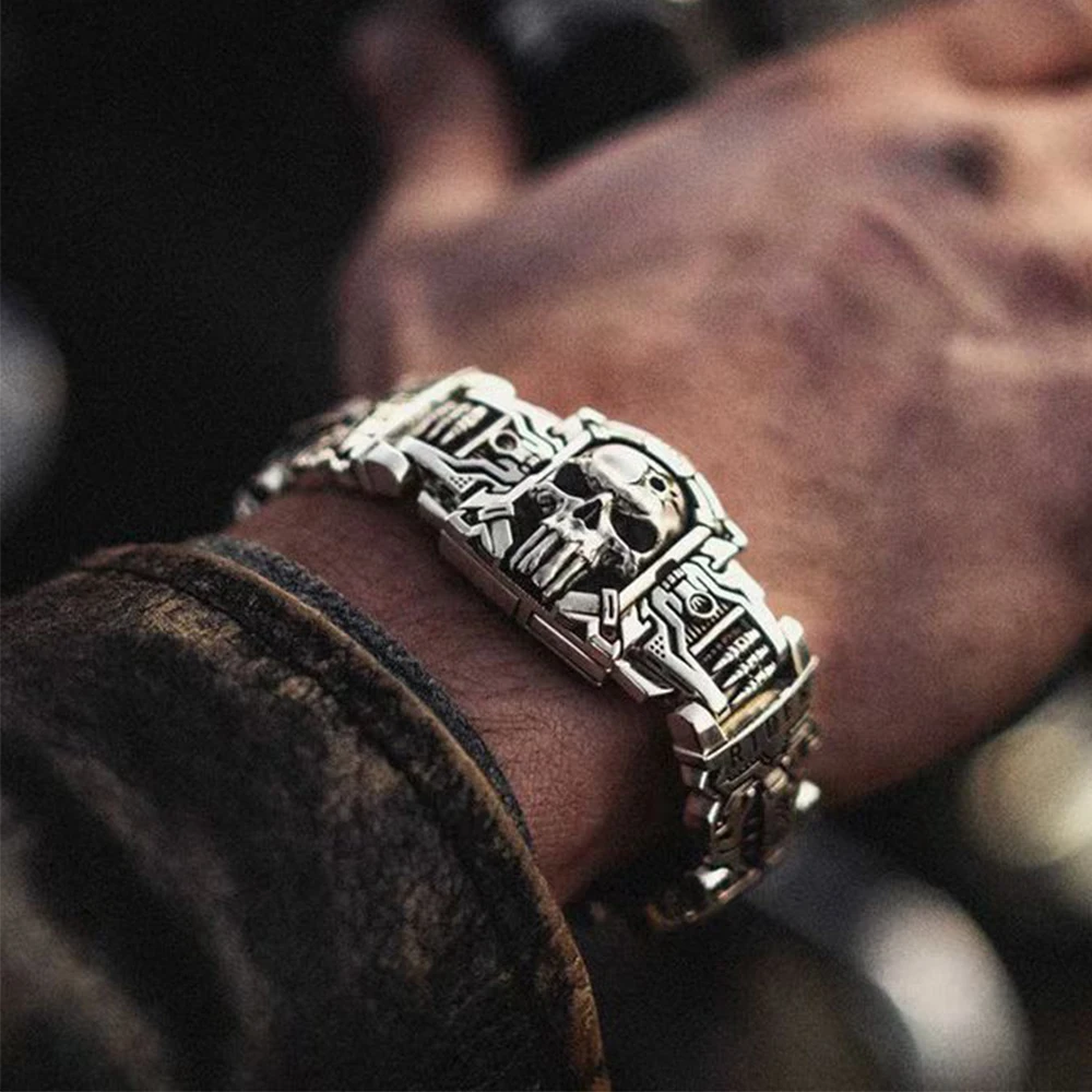 Vintag Domineering Skull Bracelets Men Gift Punk Hip Hop US Night Rider Bangle Gothic Charm Male Motorcycle Jewelry Dropshipping