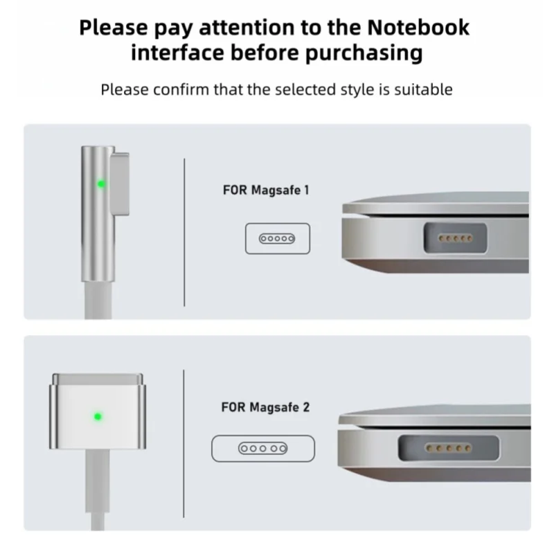 Kabel do szybkiego ładowania typu C (USB-C) do Magsafe 1/2 Magnetyczna głowica L / T do MacBooka Air / Pro 45 W 60 W 85 W