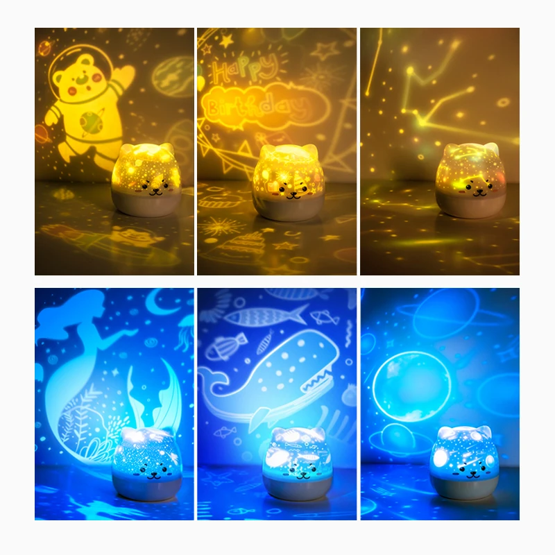 Cute Dog Cartoon NightLightBedroom Cartoon Sea World Projector Bluetooth Speaker Desk Lamp Bedside Decor for Kids Birthday Gift