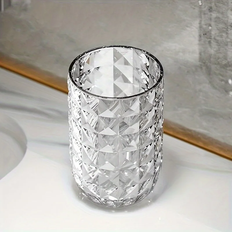 1pc Solid Color Mouthwash Cup, Couple Toothbrush Cup, Plastic Gargle Cup, Geometric Textured Bathroom Tumbler, Bathro